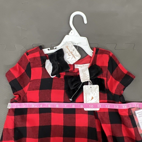 NWT Tommy Bahama red black buffalo plaid Tunic Top girl sz 8 & Hair Bows Charity - Picture 7 of 8